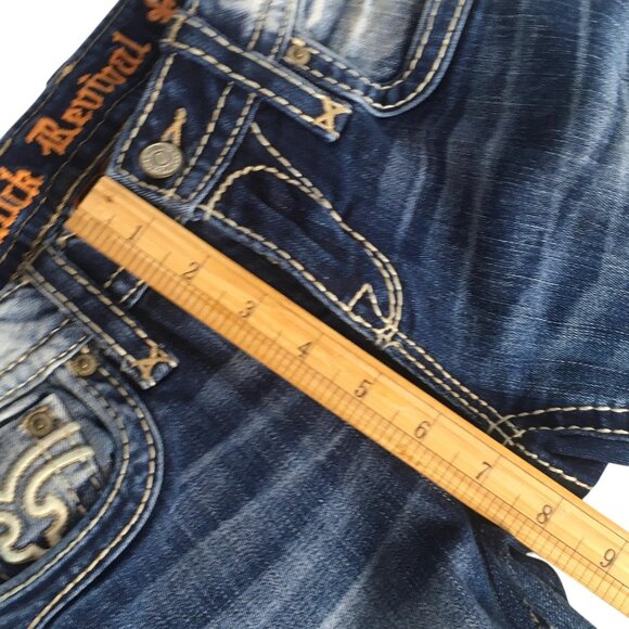 Rock Revival Jeans Womens 25 Alaina Blue  Skinny Distressed Embroidered Pockets - Picture 11 of 16